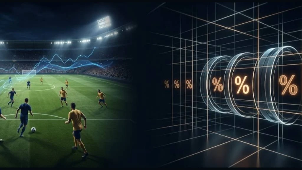 Fotbollsmatch med grafik som illustrerar odds.